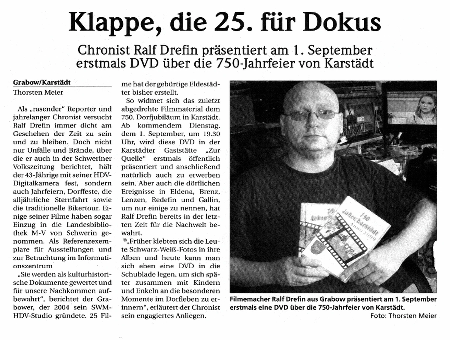 SWM-DV Studio-Artikel in der Zeitung