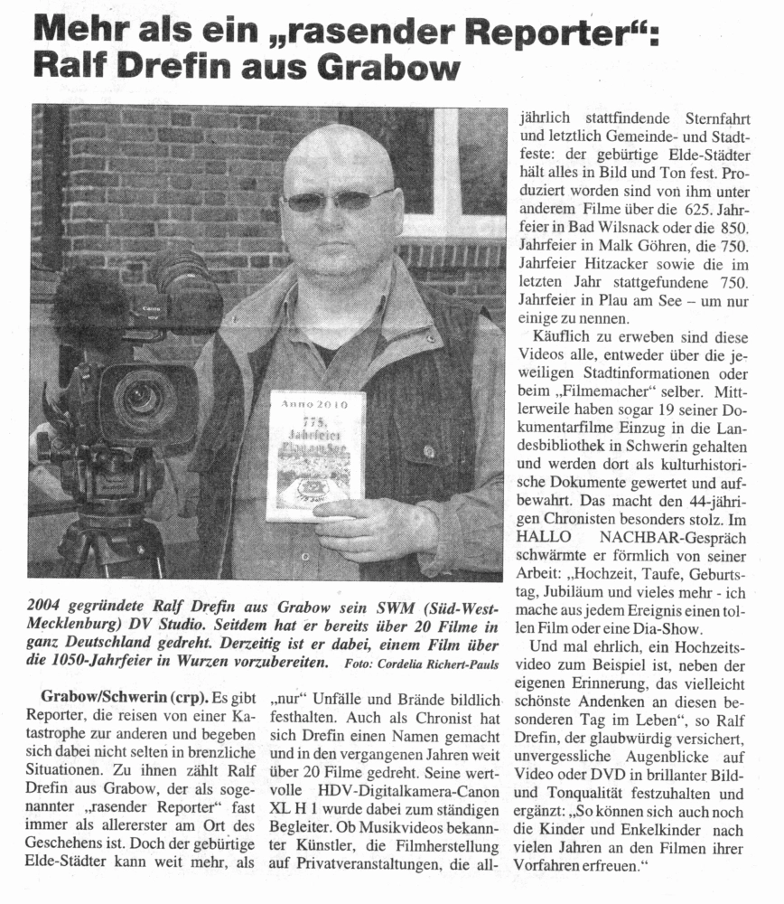 SWM-DV Studio-Artikel in der Zeitung